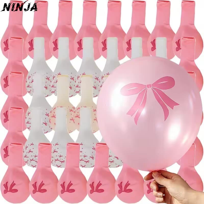 50/30/10 Unidades Balões De Festa Com Estampa De Laço Rosa-Aniversário , Dia Dos Namorados , Decoração De Casamento-INS