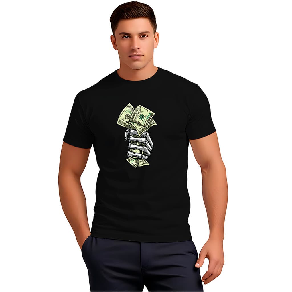 Camiseta Masculina Caveira Money Estampada Algodão Confortável