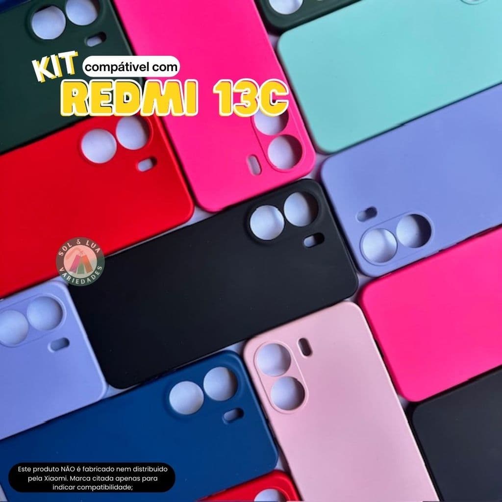 Kit Capa Capinha compatível com Xiaomi Redmi 13C + Película 3D Cerâmica Privacidade Câmera