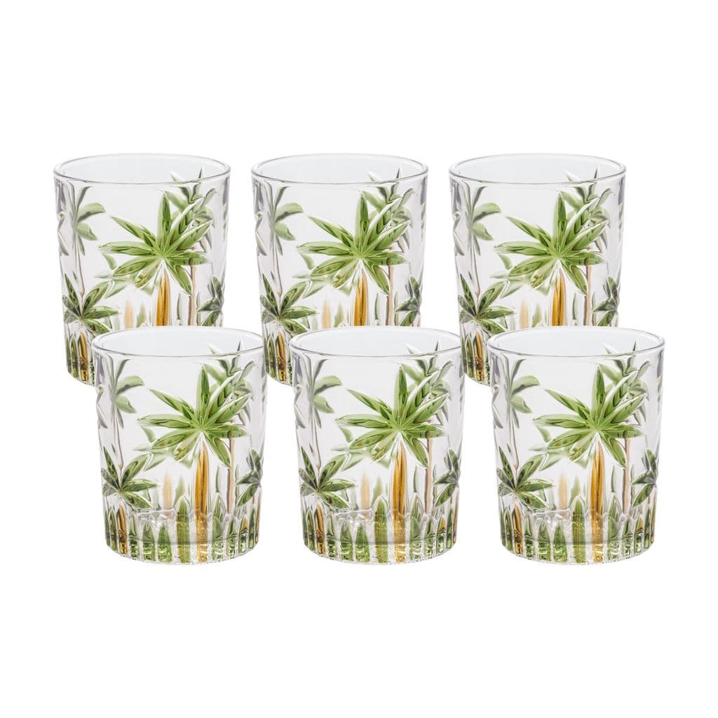 Jogo de Copos de Vidro 6 Copo Baixo Palm Tree Handpaint 340ml Cristal - Wolff