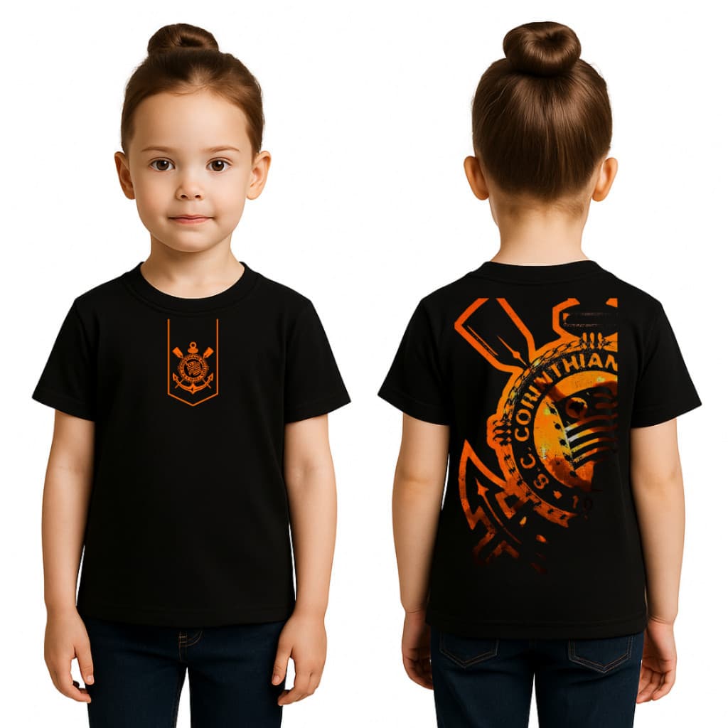 Camiseta Infantil Corinthians Lançamento – Estampa Laranja Moda Kids Futebol 100% Algodão