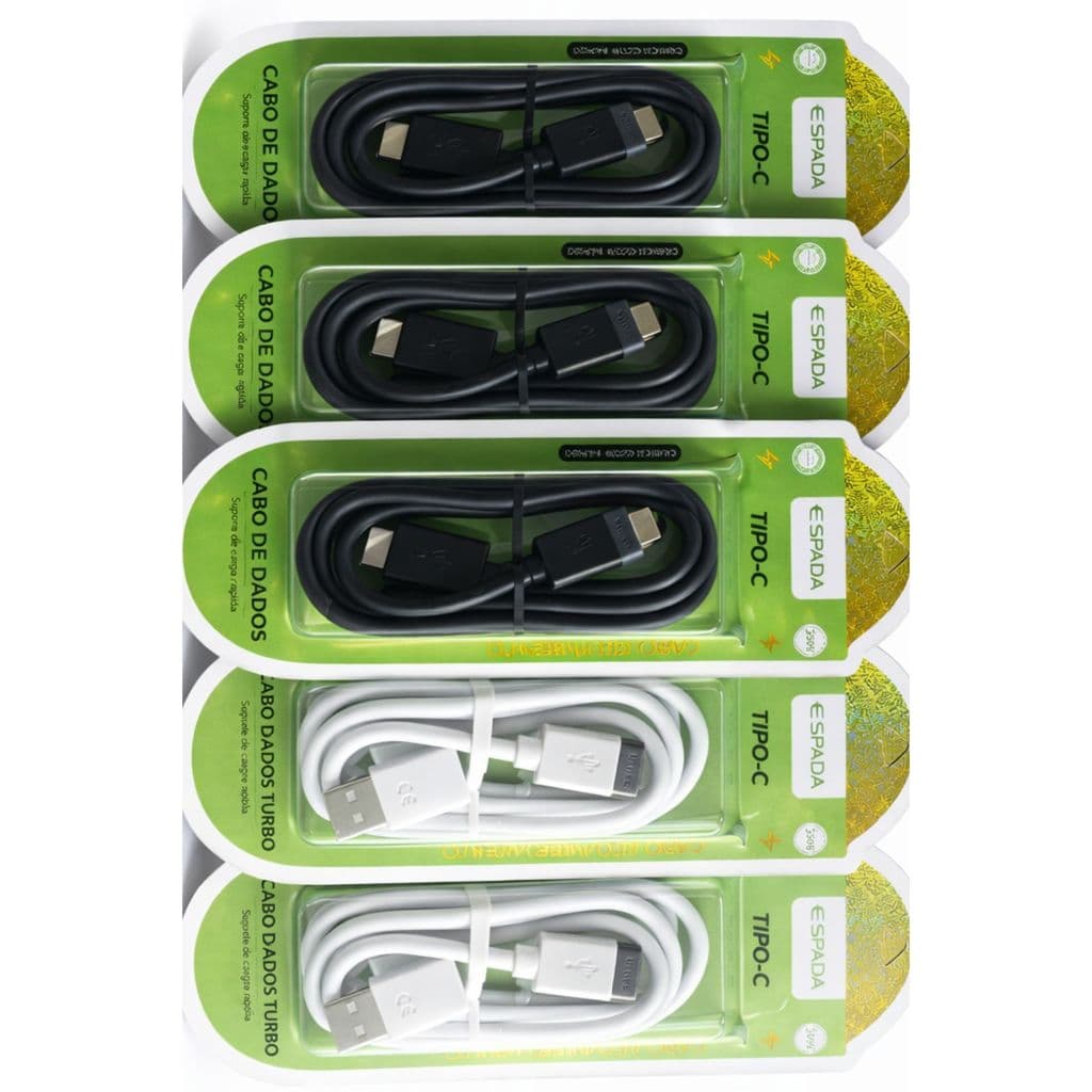 Kit 6 Cabos USB Tipo C 25W Turbo Carga Rápida Dados Android