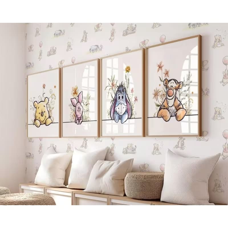Quadro Decorativo Turma do Pooh Minimalista em Aquarela
