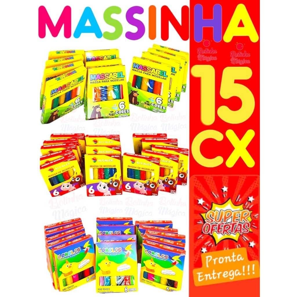 15 Caixinhas De Massinha De Modelar Colorida 65g Alcalex Kit Festa Aniversario Lembracinha Prenda Festa Criança