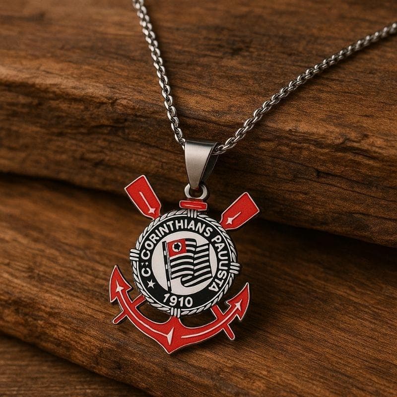 Colar Corinthians Folheado Aço Inox Pingente Escudo Time Torcedor Presente Unissex