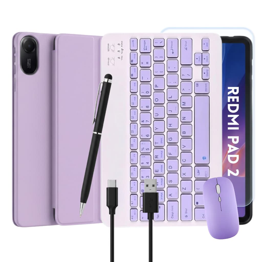 Kit LILAS Capa Smart para Redmi Pad 2 Película Teclado Mouse BT Caneta Touch 2 em 1