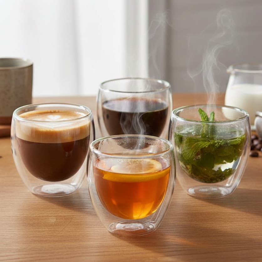 Kit 6 Copos Parede Dupla de Vidro 90 ml Copo de  Café Chá Suco Copo Duplo Isolante Térmico
