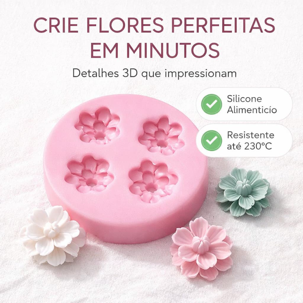 Molde Silicone Flores 3D Peônia Cerejeira Para Velas Biscuit Sabonete