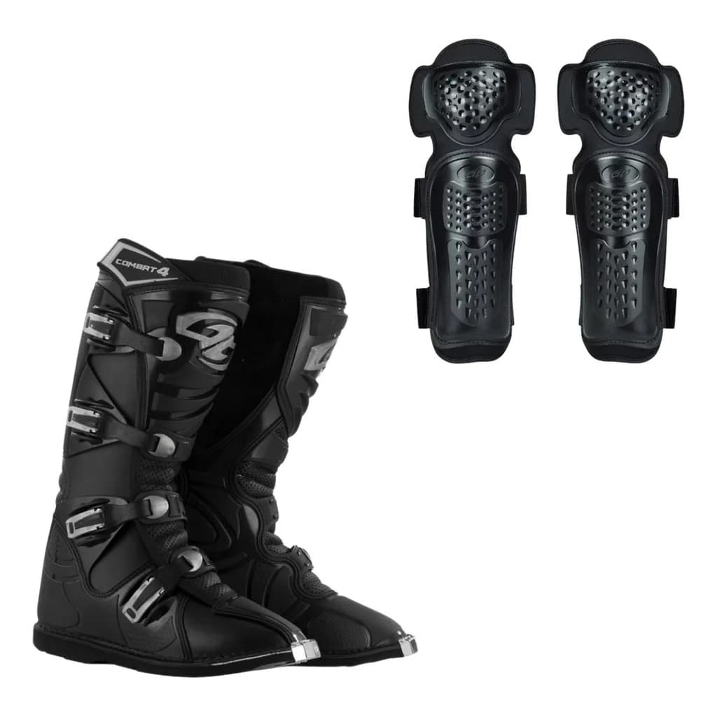 Kit Bota Motocross e Joelheira Proteção Enduro Corrida Offroad Trilha