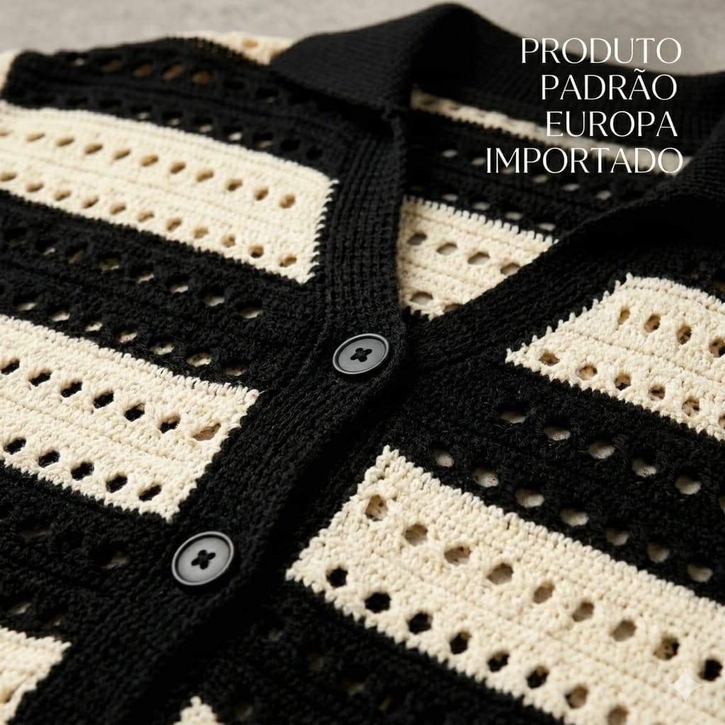 Conjunto Croche Listrado Padrao Europa Camisa Polo Oversized com Botão + Short Forro duplo - Premium