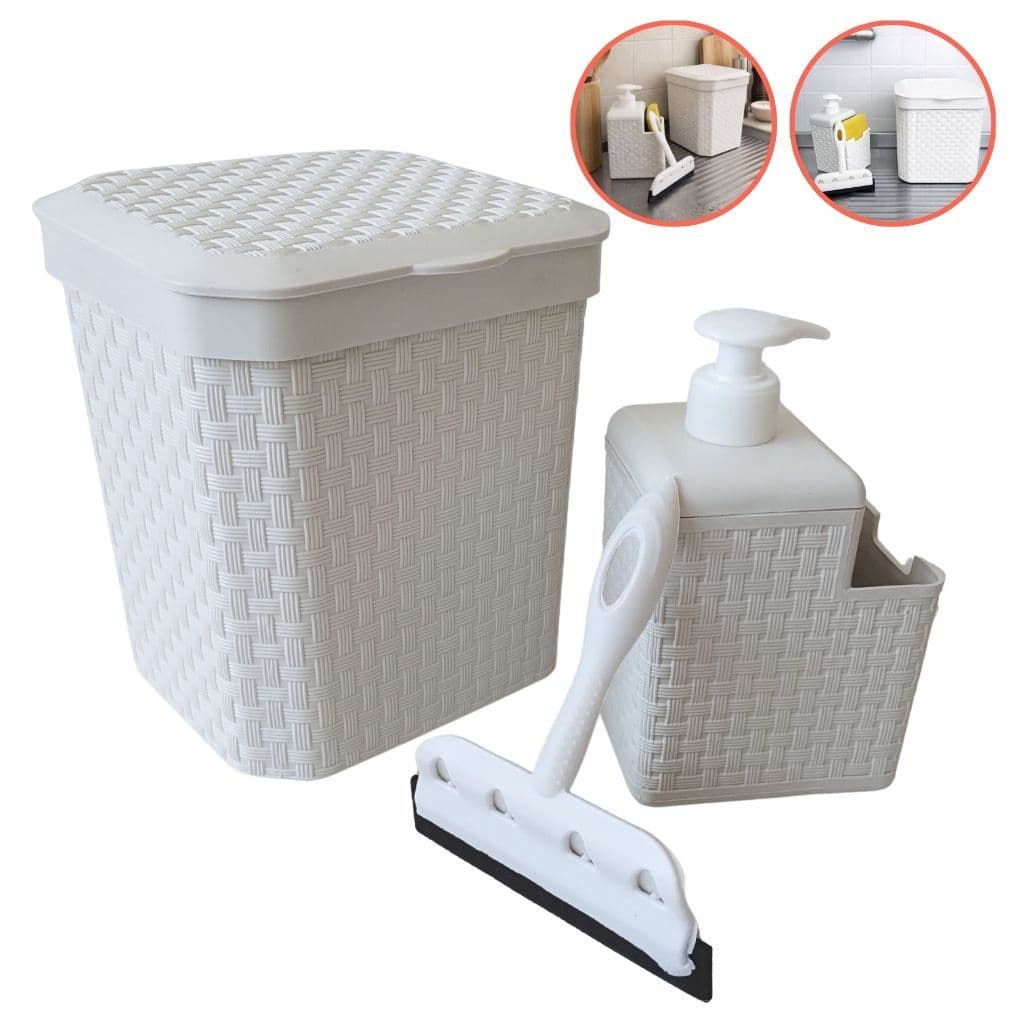 Kit Pia Cozinha Lixeira 5L Porta Detergente Dispenser Sabonete Organizador Pia