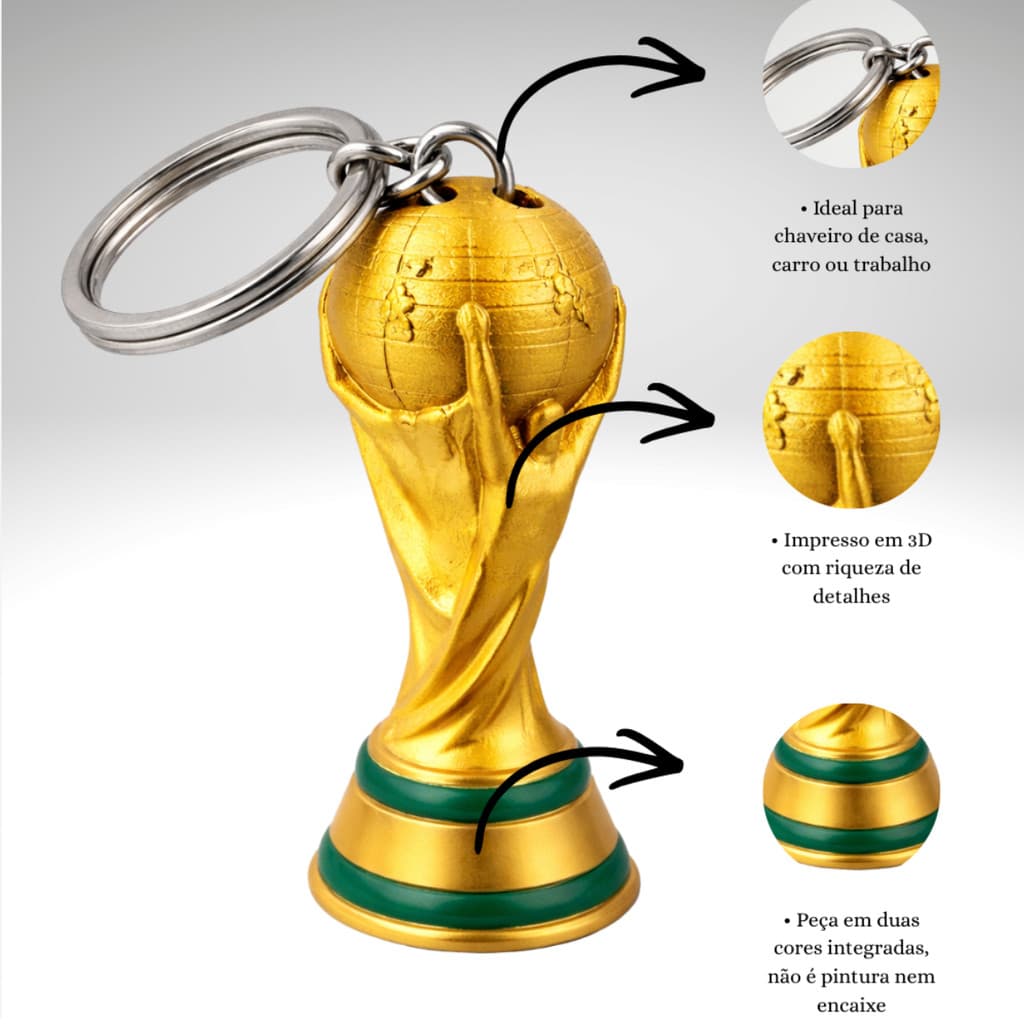 Kit 50 Chaveiros Mini Troféu Copa do Mundo Brasil Lembrancinha Atacado e Revenda