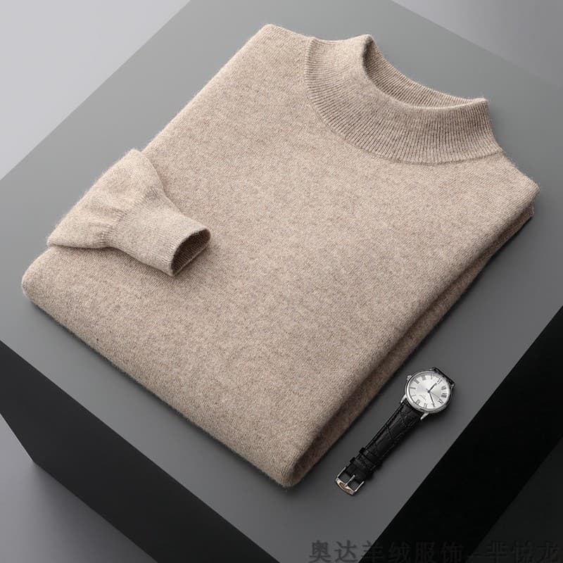 Outono inverno 100 moletom de cor sólida masculino meia gola alta pulôver fino moletom leve Base de luxo malha