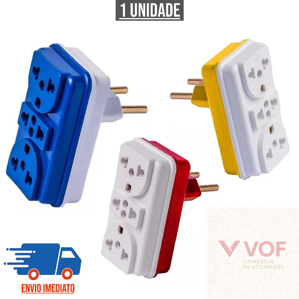 Adaptador de Tomada Benjamin T Colorido com 3 Entradas Bivolt Universal