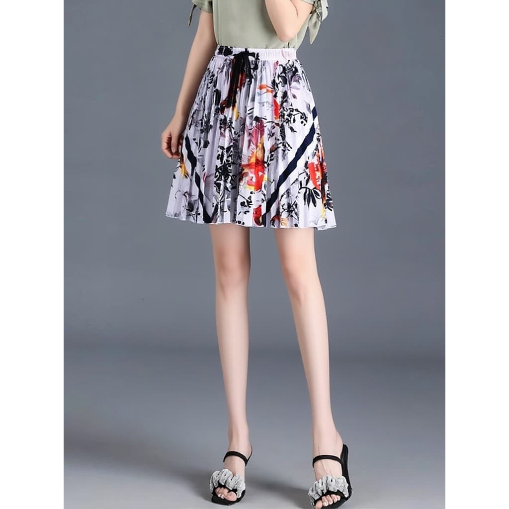 Lixin Desconto Feminino duas linhas marca série W retirada gabinete moda tendência plissado saia de cintura elástica
