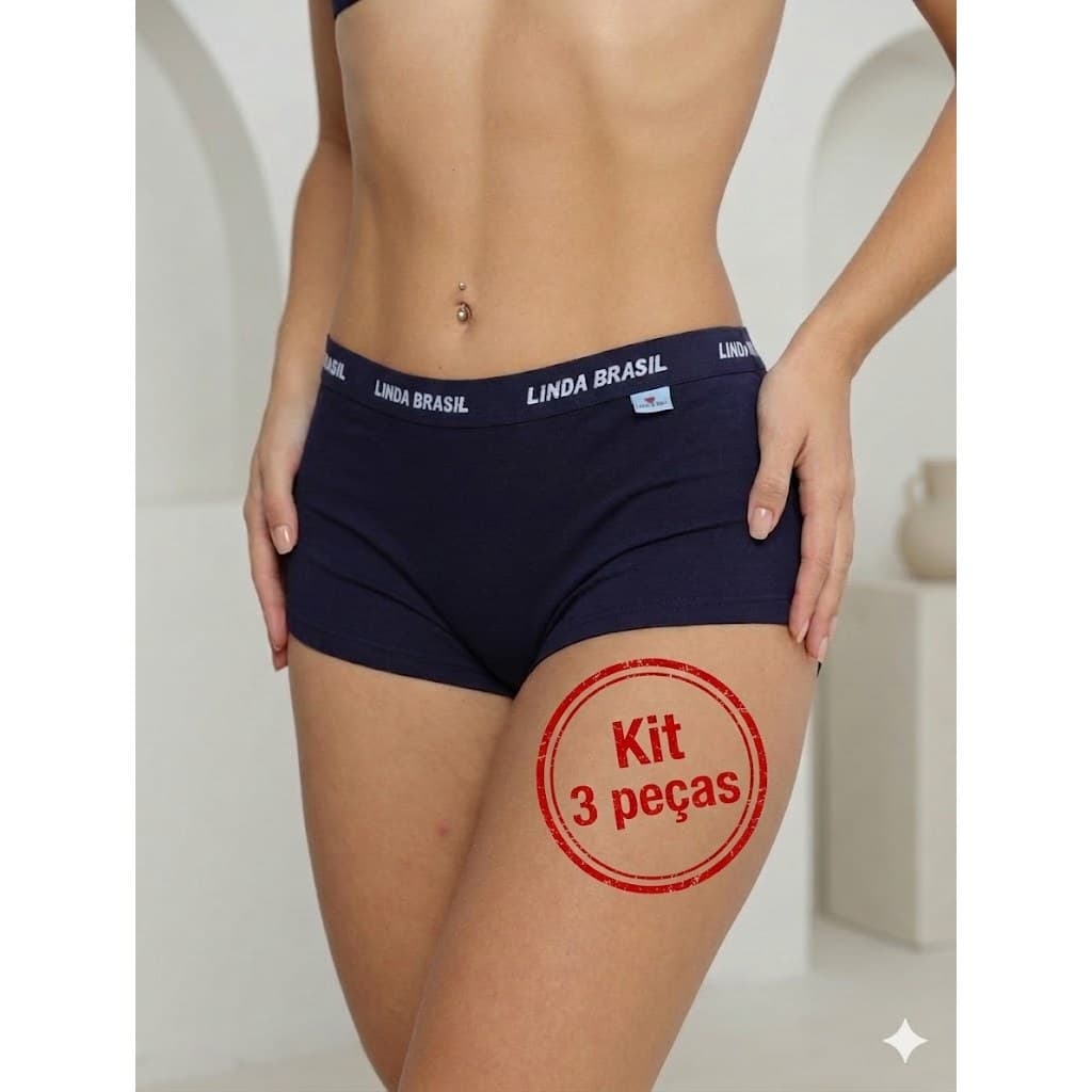 Kit 3 Calcinha Boxer Shortinho Feminina Linda Brasil Adulto Juvenil