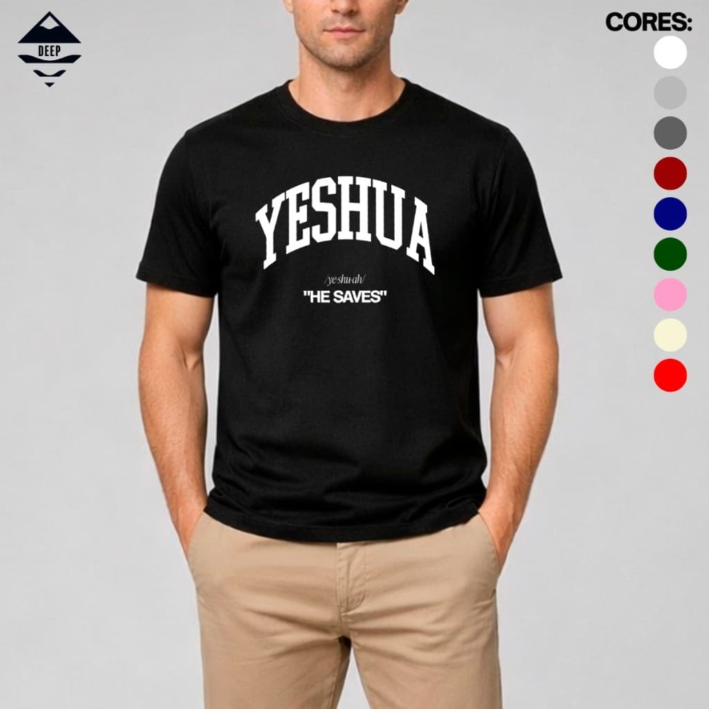 Camiseta Yeshua Escrito Jesus Evangélica Religiosa 100% Algodão Swag Estilosa Discreta