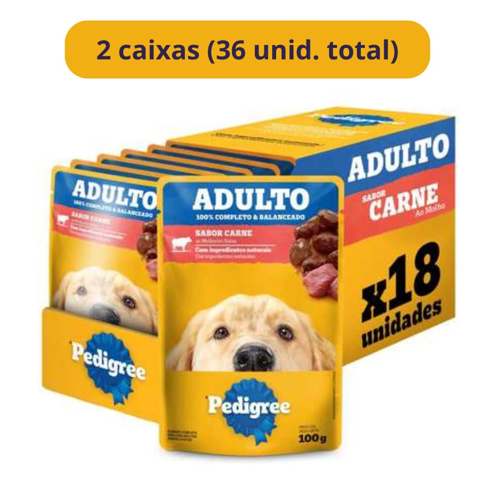 Ração Úmida Pedigree Sachê Carne ao Molho para Cães Adultos 100g - 36 Unid