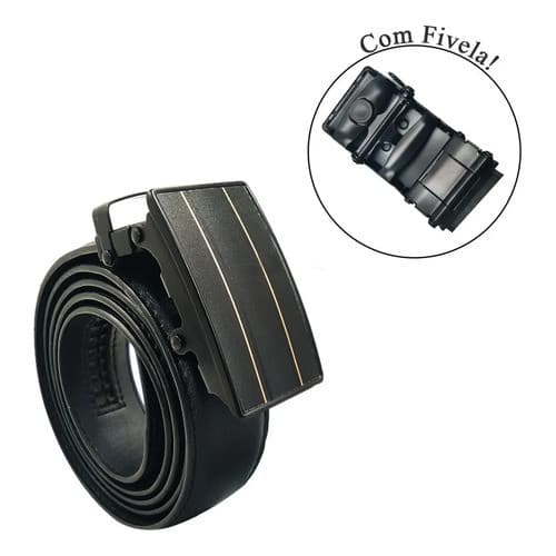 Cinto Catraca Social Masculino Moda Couro Fivela Automatica Preto Lisa 110