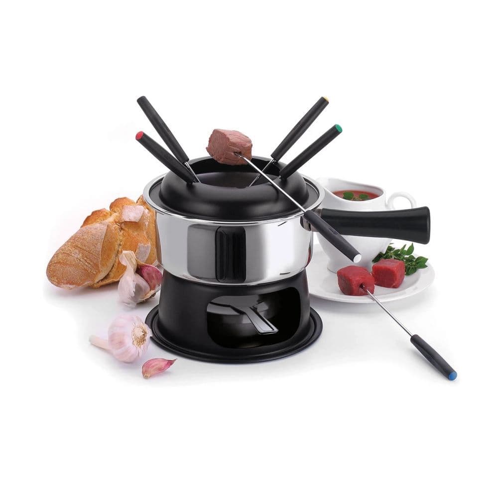 Aparelho Fondue Lugano 12 Peças Panela Inox 18 Cm Diâmetro Difusor e 6 Garfos