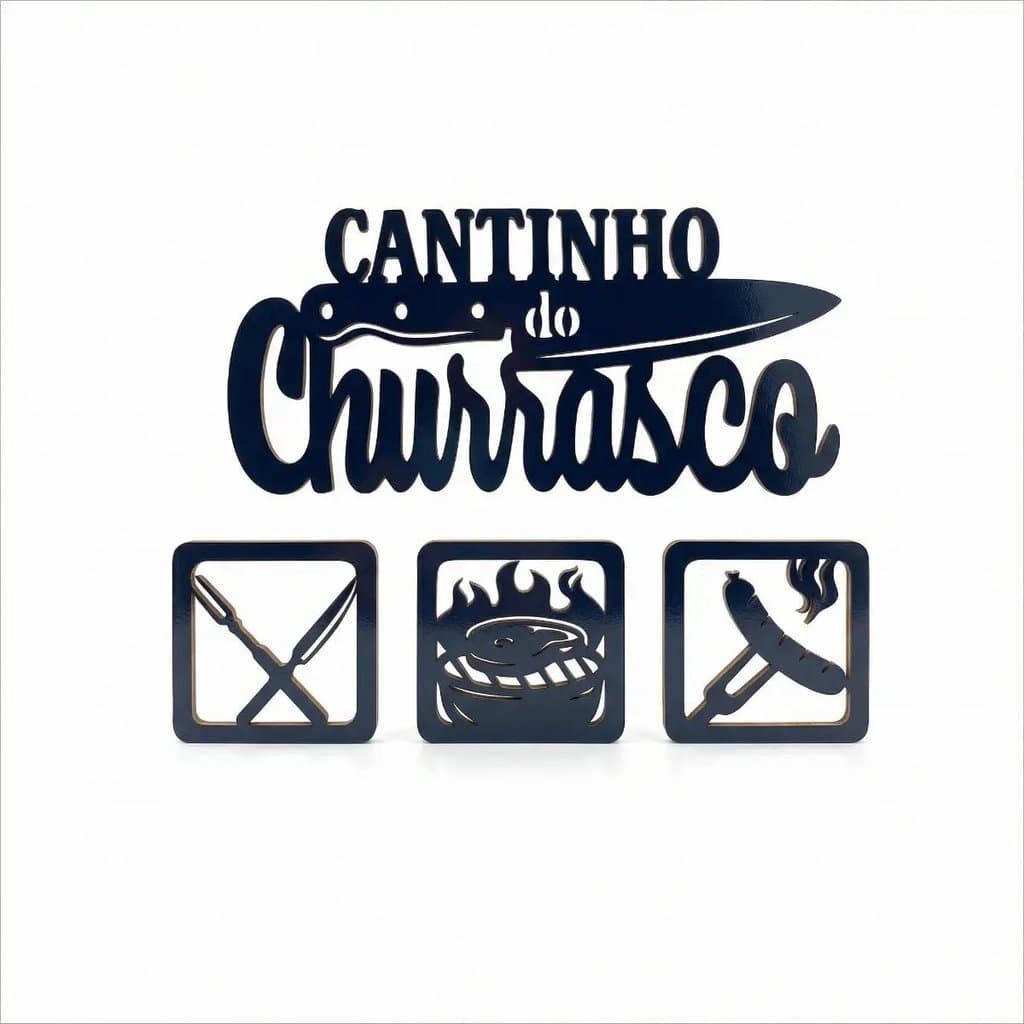Letreiro Cantinho do Churrasco Quadro Decorativo Churrasqueira MDF Preto Decoração Área Gourmet Parede