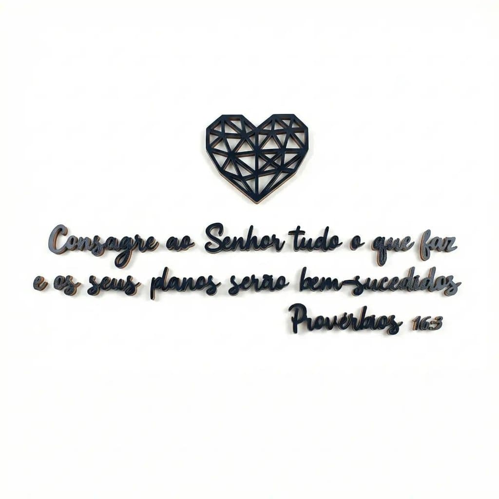 Quadro Decorativo Cristão Frase Bíblica Provérbios 16:3, Letreiro MDF Preto Decoração Evangélica de Parede
