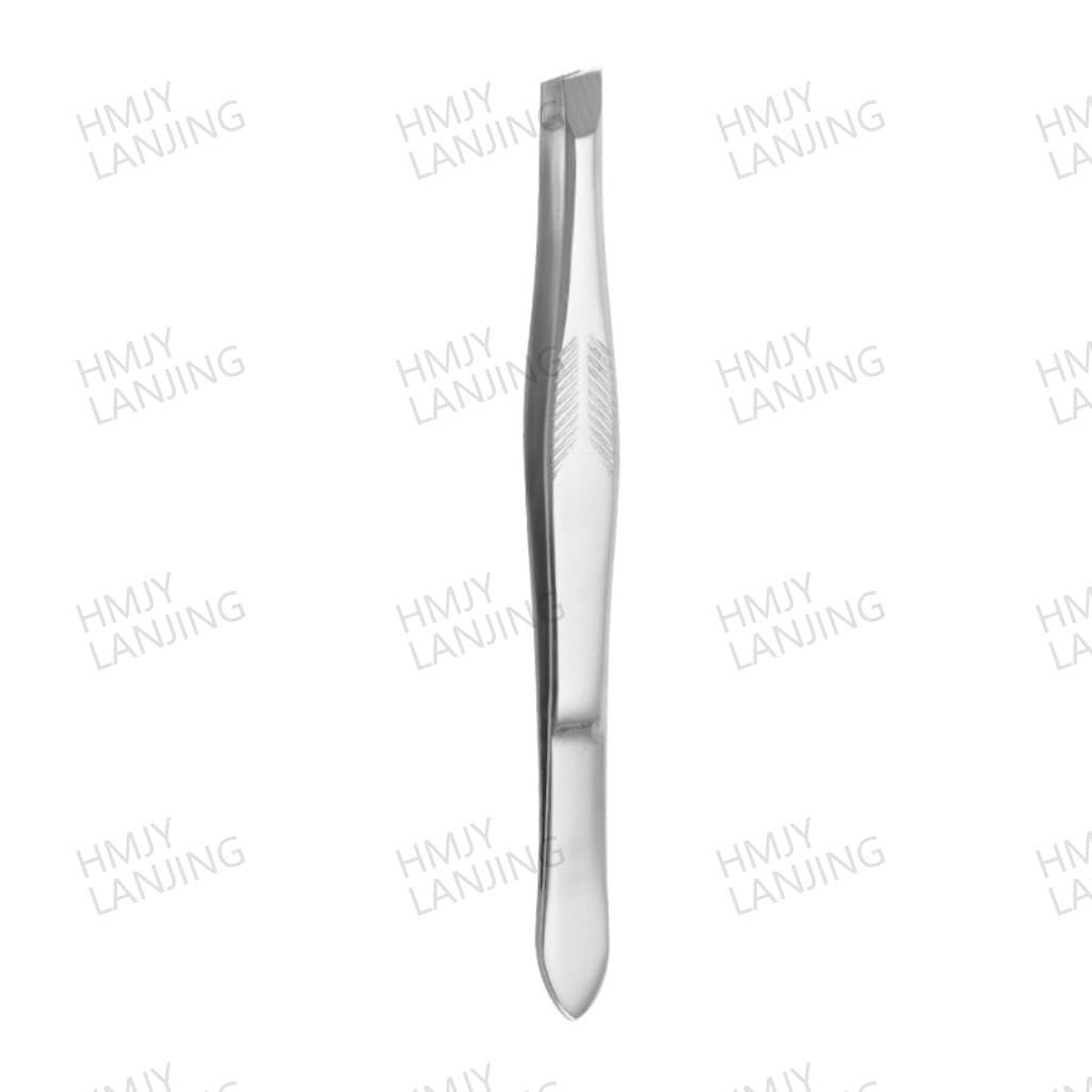 Conjunto de 3 pinças de 9 cm, incluindo pinça plana e angulada para sobrancelhas.