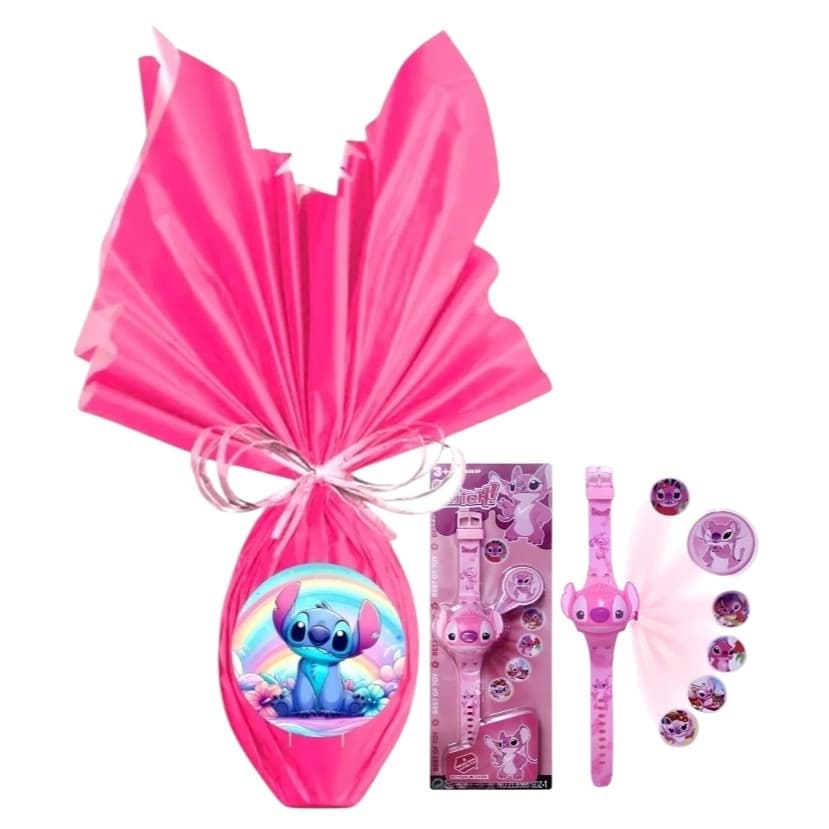 Kit Ovo De Páscoa Lilo Stitch + Relógio Projetor Lilo Stitch 3d Infantil
