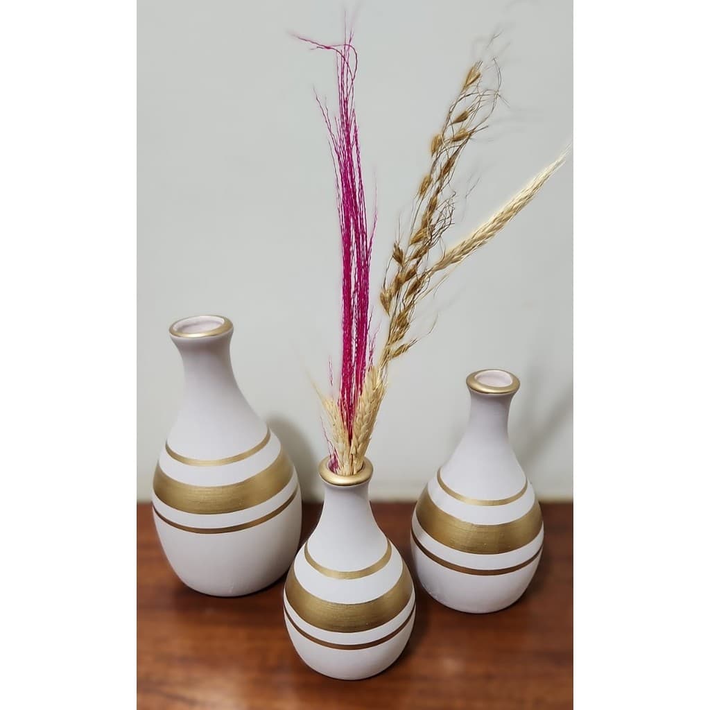 Trio Garrafinhas Cerâmica decoração centro mesa rack sala