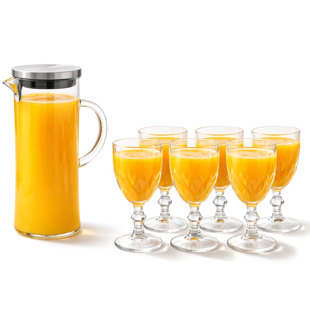 Kit Jogo Conjunto 6 Taças 320 Ml + Jarra Vidro 1L Tampa Inox