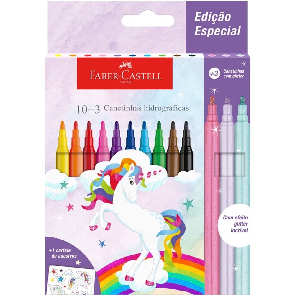 CANETINHA HIDROGRÁFICA UNICÓRNIO 10+3 CORES - FABER-CASTELL