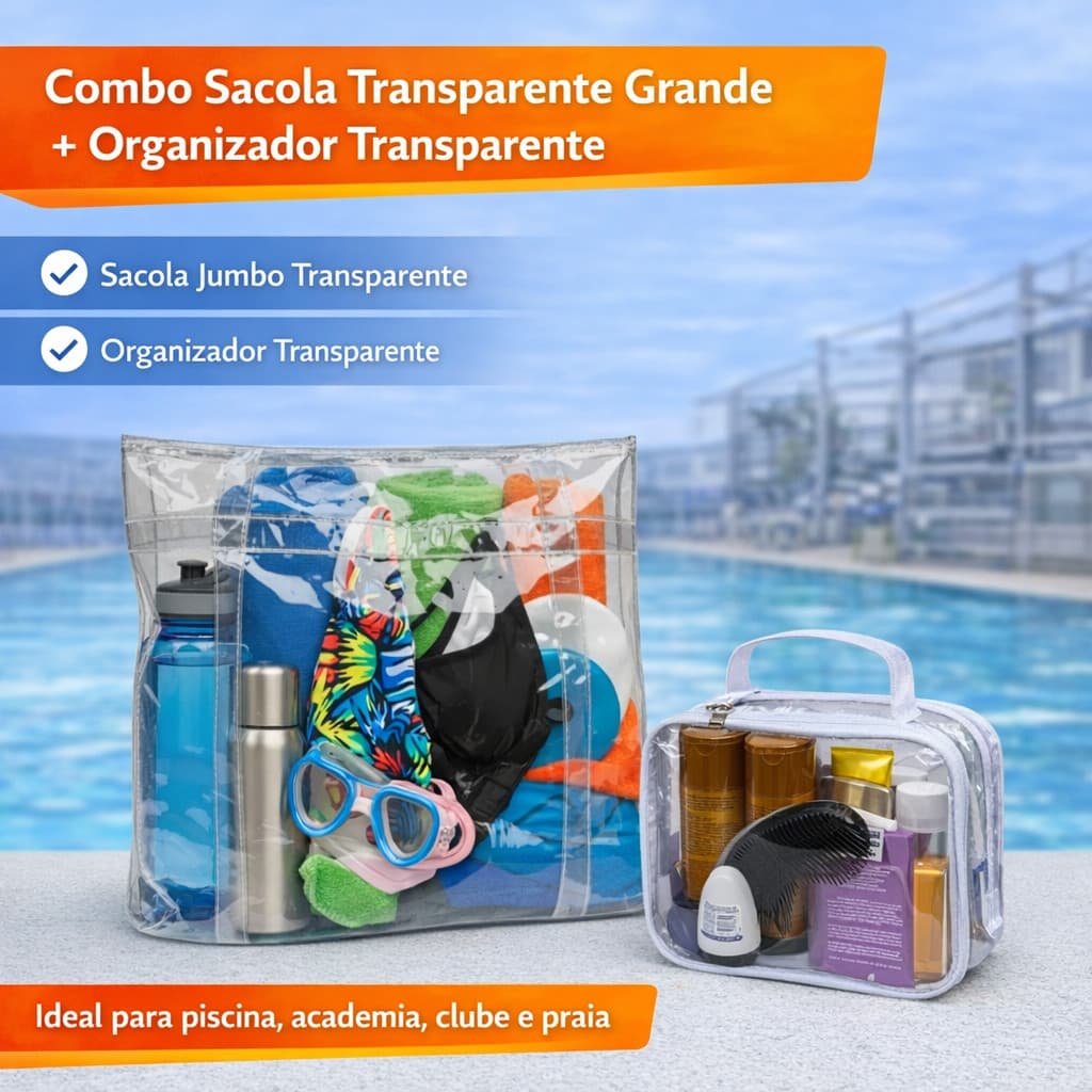 Sacola Transparente Reforçada com Necessaire Clube Academia Viagem
