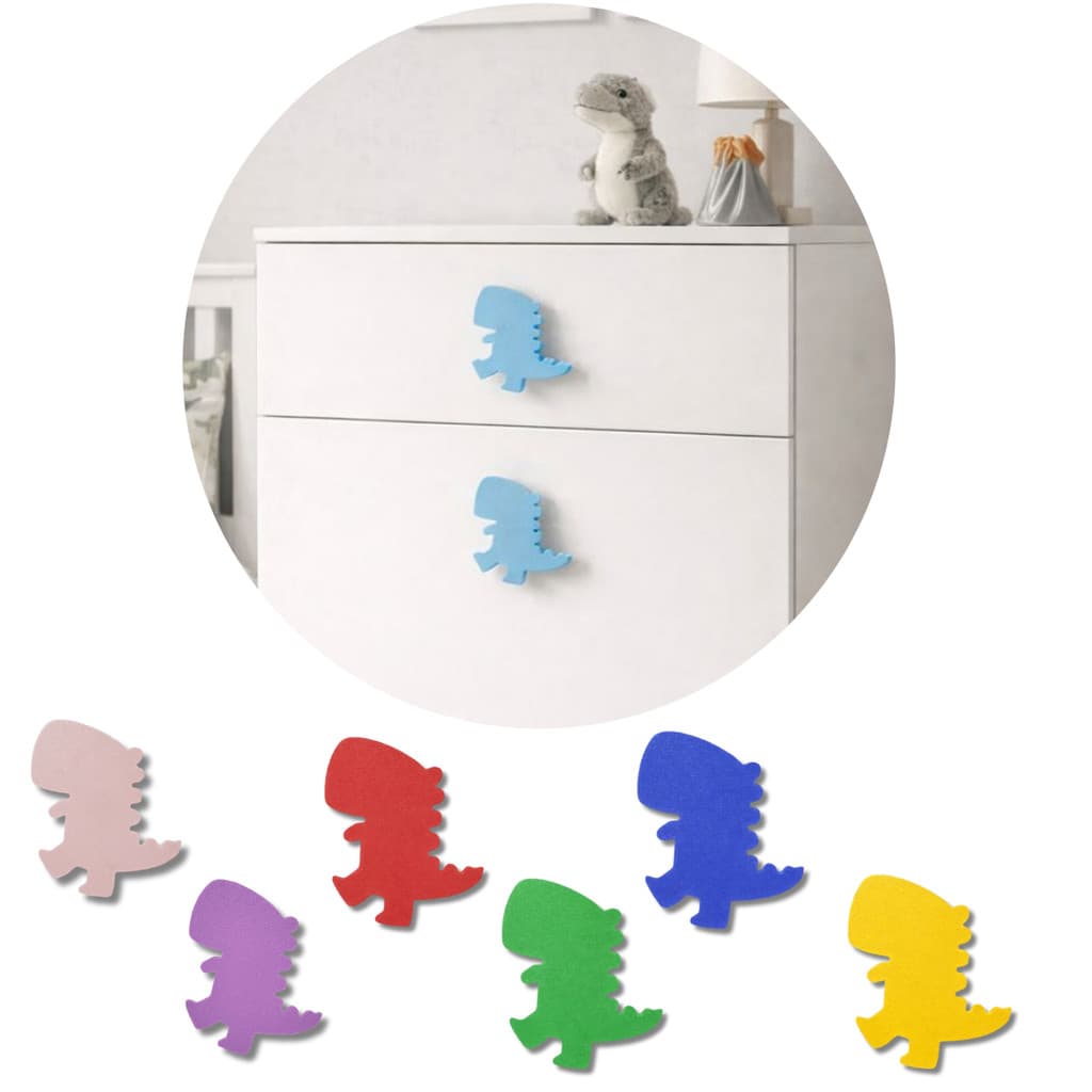 Kit 4 Puxadores Infantil de Gaveta Dinossauro T-Rex Decorativo para Móveis Quarto Criança