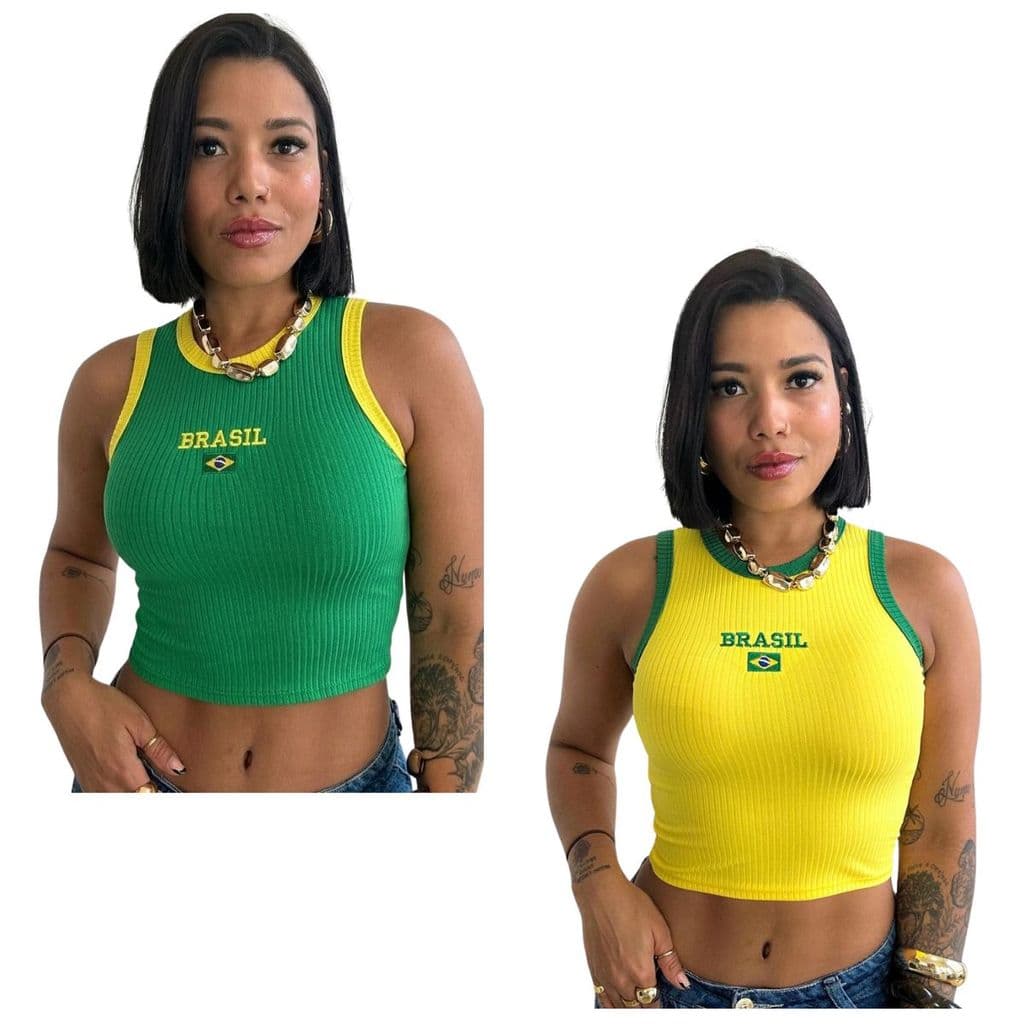 2 Cropped Brasil Copa Do Mundo Moda Feminina Blogueira Casual Tendência