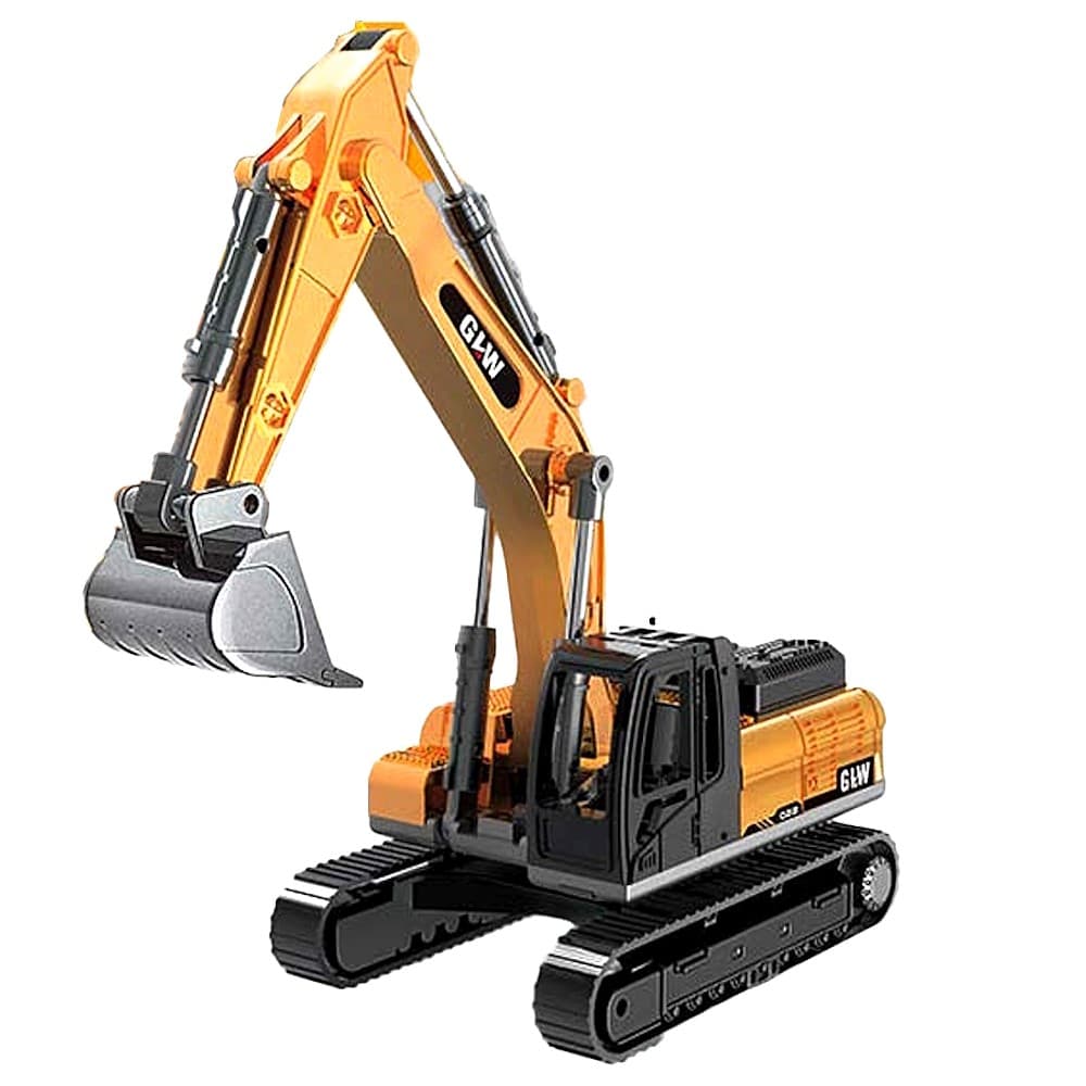 Carrinho Trator Maquina Escavadeira Escala 1:64 Cabine 360° com Esteira e Pá de Metal