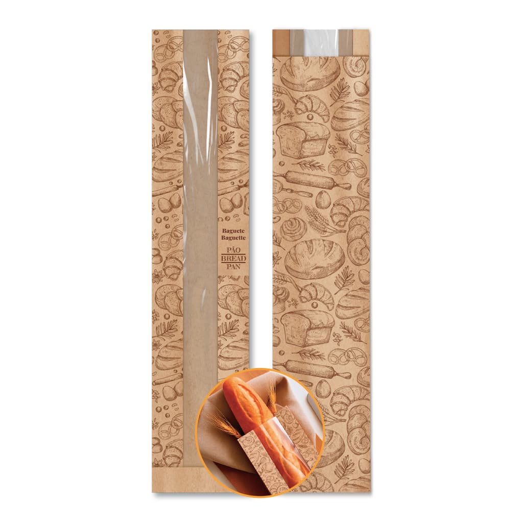 Saco Kraft Para Baguete Com Visor 500 Unidades 10,5x66cm - Marrom-claro