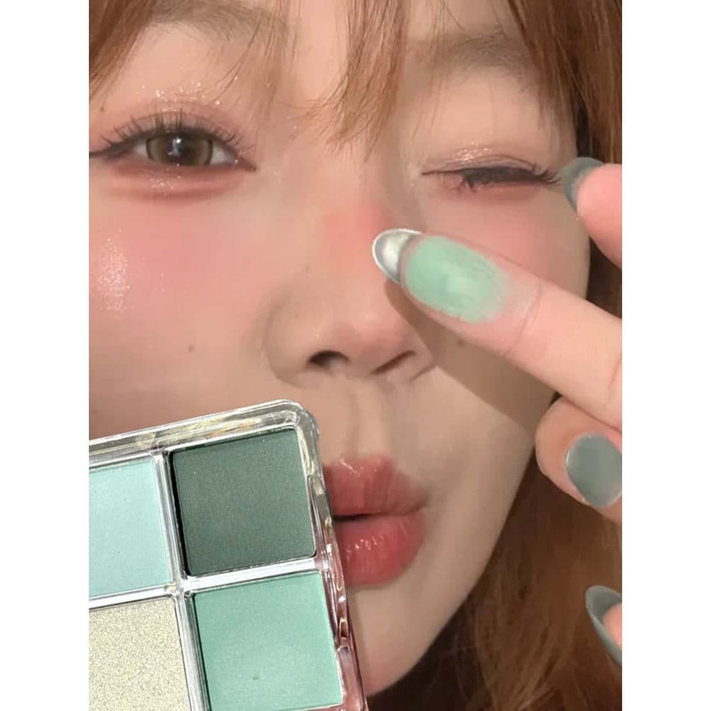 Verão na minha pálpebra!Paleta de sombras de quatro cores Dopamina Matte Diamond Fine piscando sombra verde de longa dur