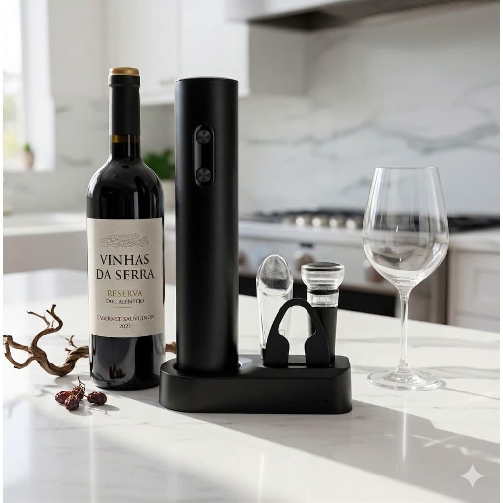 Abridor de Vinho Elétrico Automático Saca Rolhas com Acessórios
