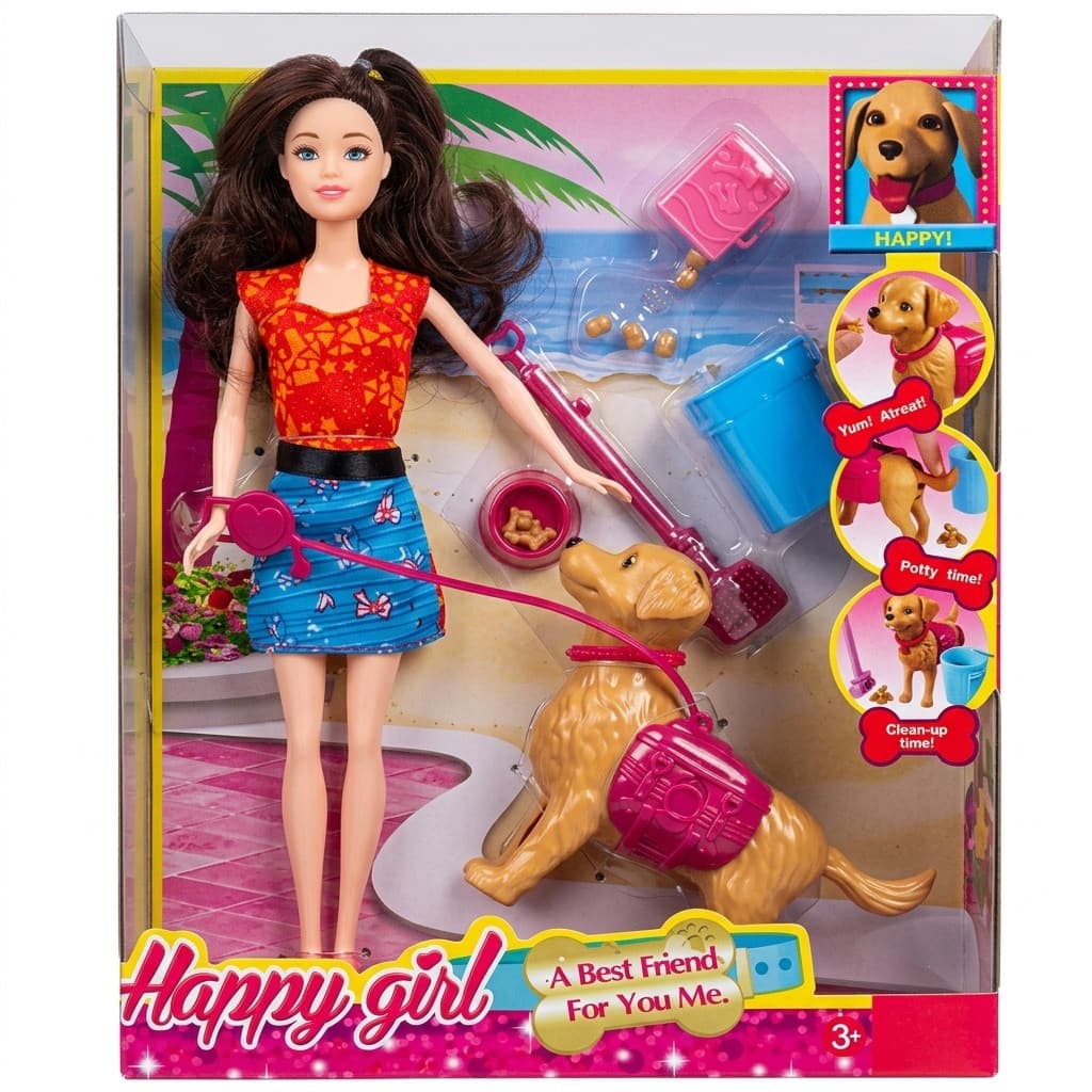 Boneca Pet Com Cachorro Faz Cocô + Acessórios