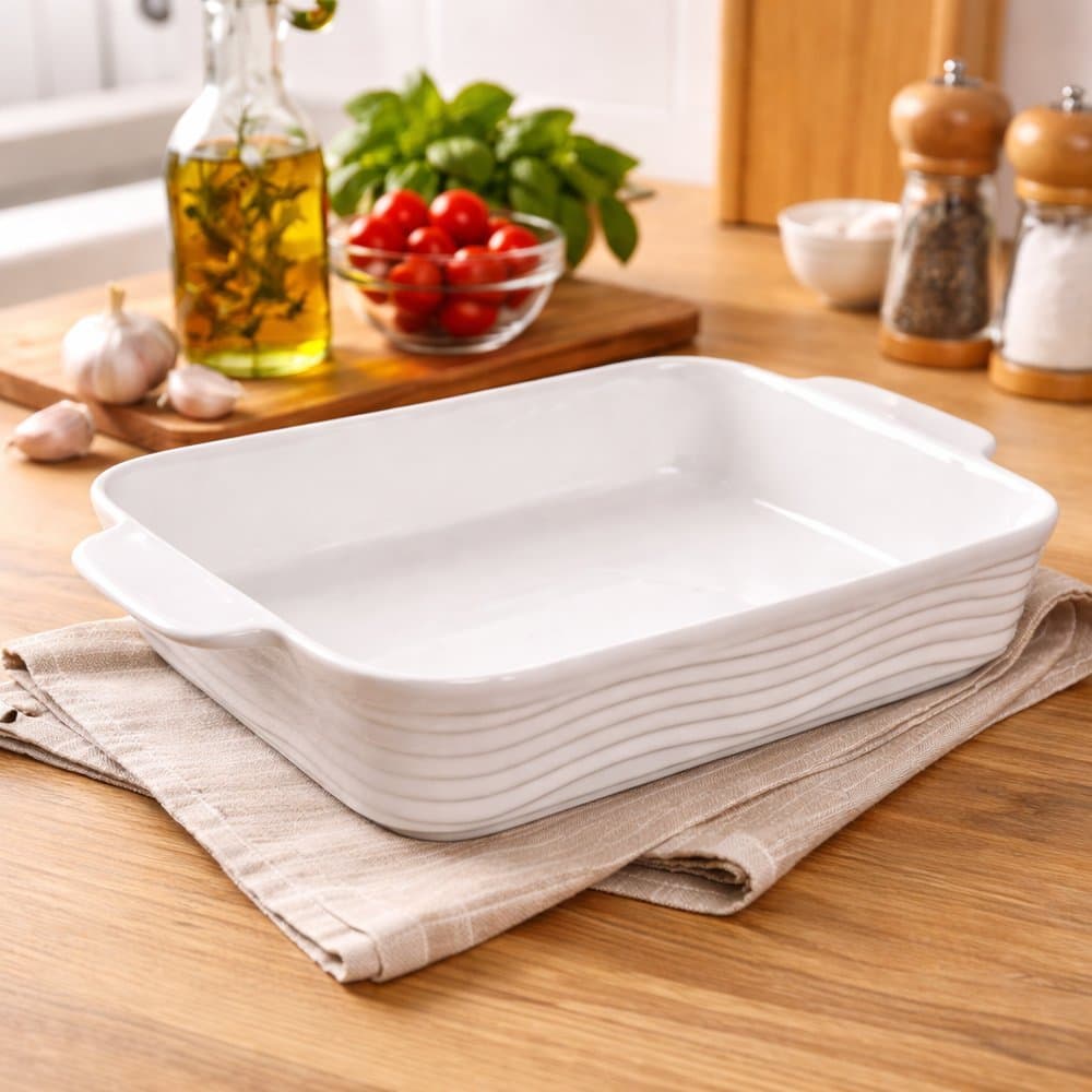 Travessa de Porcelana Retangular Sandy Hauskraft 800ml 1,5L 2,4L Assadeira Branca Forno Micro-ondas Lava-louças