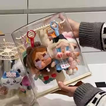 Labubu caixa de exibição rotativa Anti-poeira capa labubu caixa de armazenamento boneca chorando bebê crybaby caixa de e