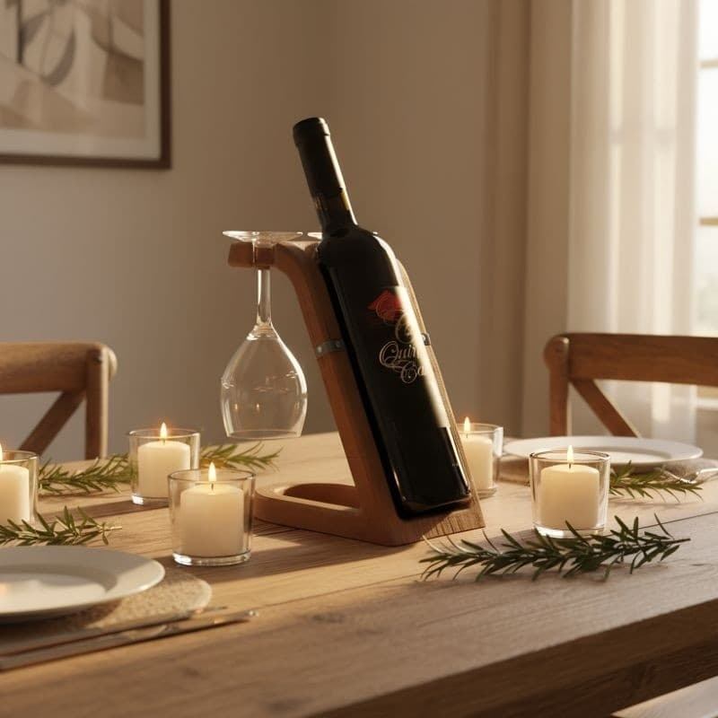 Suporte Adega de Mesa para 1 Garrafa e 2 Taças | Decorativo