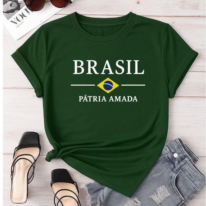 Camiseta Camisa Blusa Feminina100% Algodão Bandeira do Brasil T-shirt Copa do Mundo