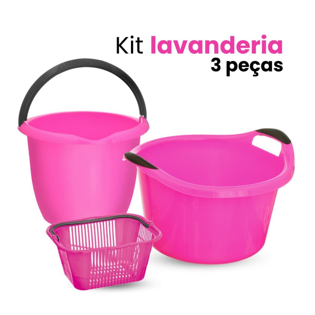 Conjunto Lavanderia 3 Peças Balde Bacia Cesto Prendedor Multiuso