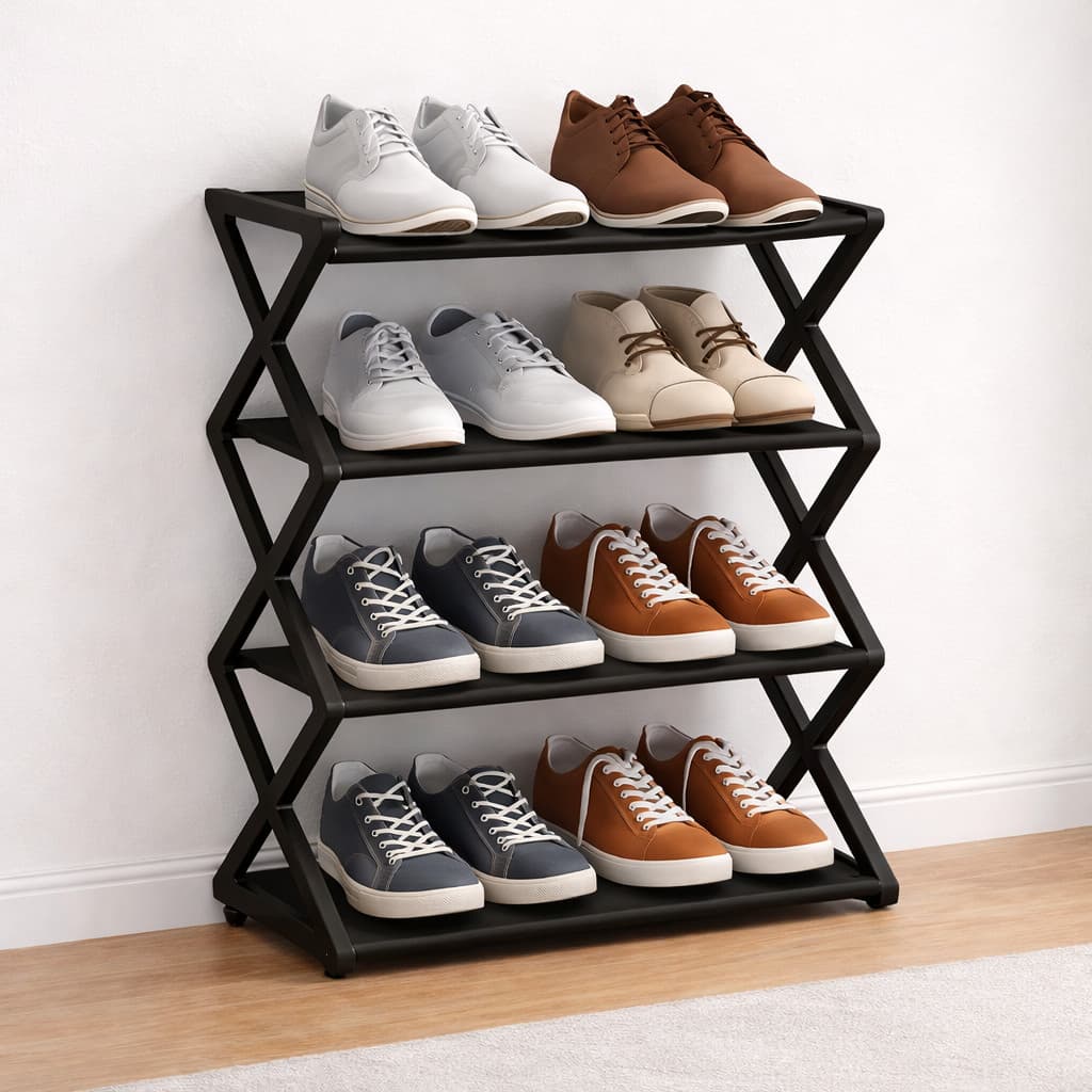 Sapateira Organizadora 4 Andares Multiuso Preta – Organizador Compacto para 8 Pares de Sapatos
