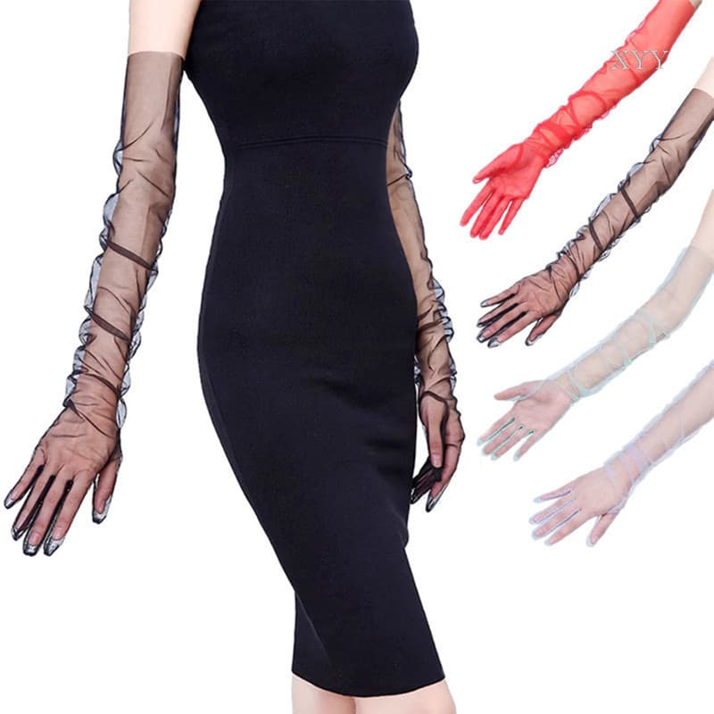 XYY Luvas De Tule Malha Transparente Cotovelo De Dedo Completo Longas Cor Sólida Noiva De Casamento Dirigir Protetor Sol