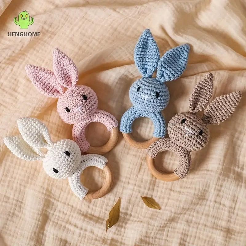 HENGHOME 1 Pc Bebê Ratter Brinquedos Mordedor Recém-Nascido De Madeira Crochê Animais BPA Livre Chocalho Brinquedo Choca