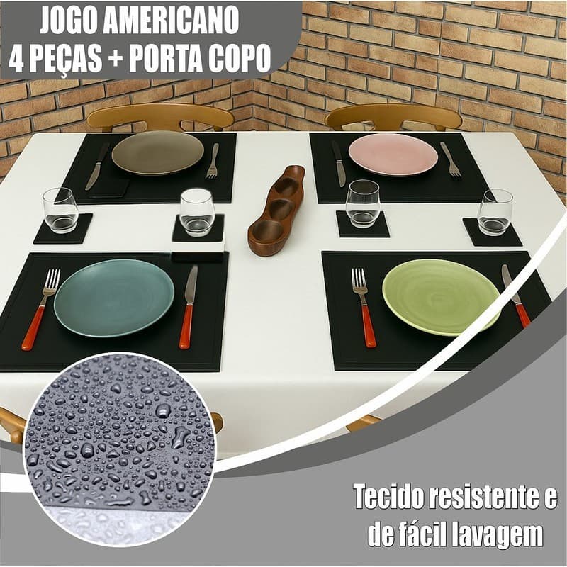 Jogo Americano Simples Mesa Refeição Cozinha Tecido Lavável Resistente Colorido Kit Conjunto Peças