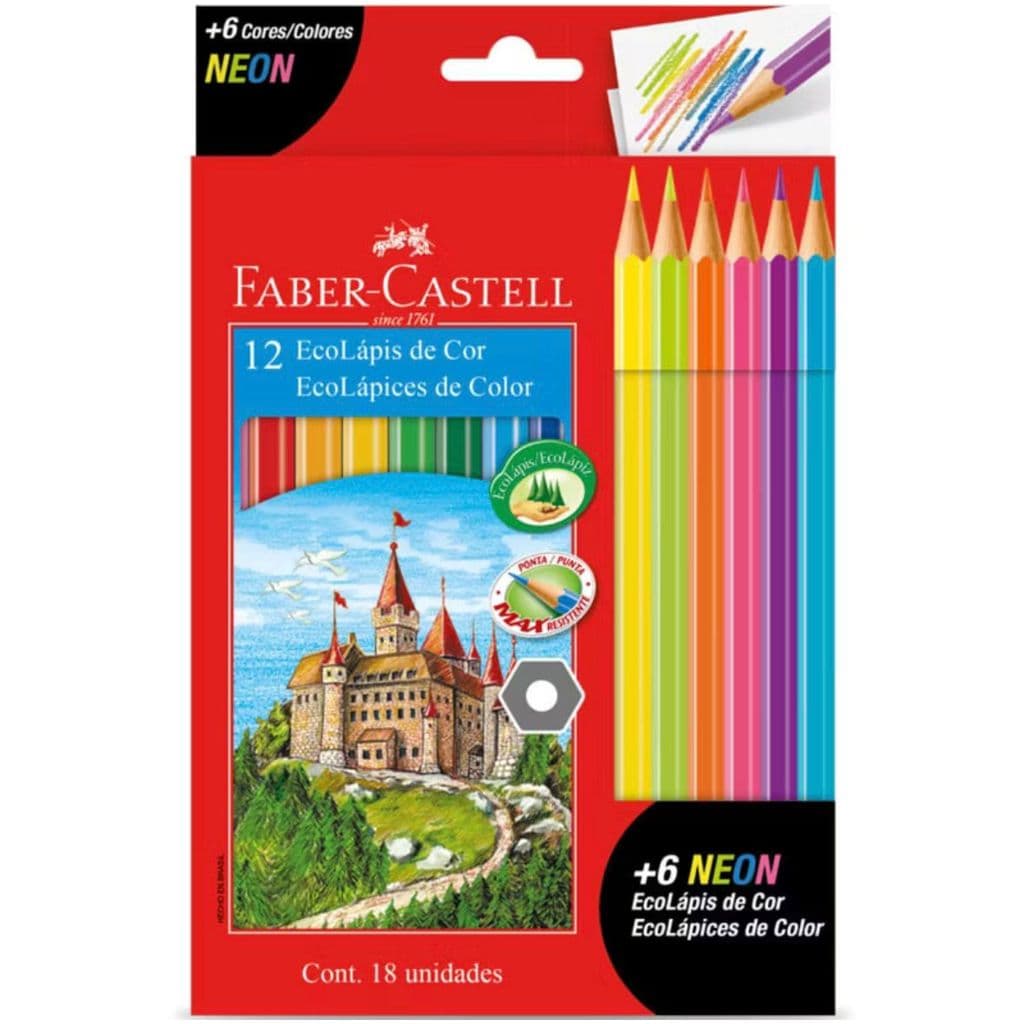 Lápis de Cor 12 cores + 6 cores neon Faber-Castell