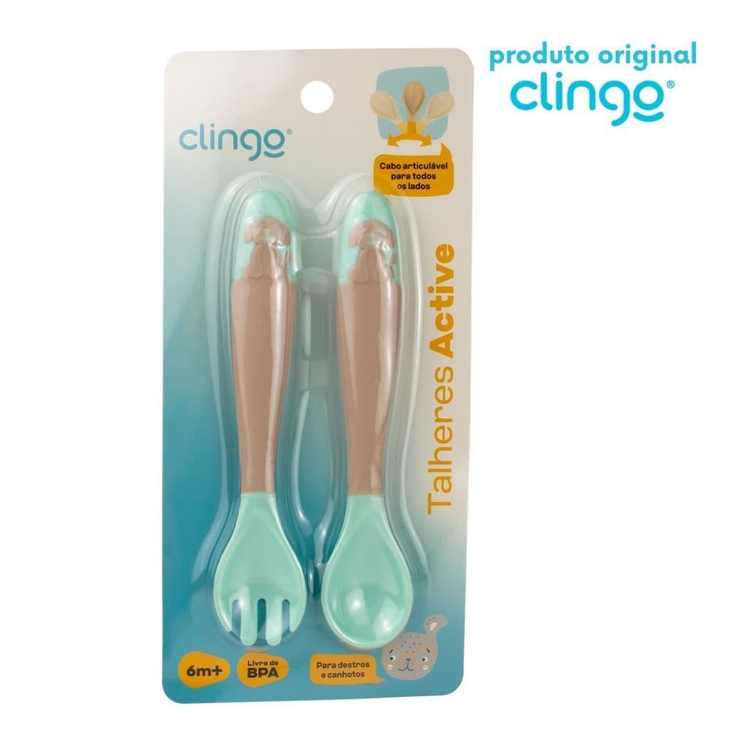 1 Kit Infantil Talheres Articuláveis Clingo Colors Neutro - Flexíveis